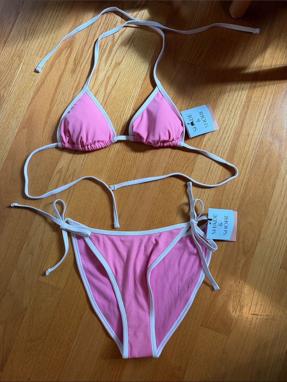 Shade & Shore Pink Bikini Set with White Trim - Women’s Two-Piece Swimwear